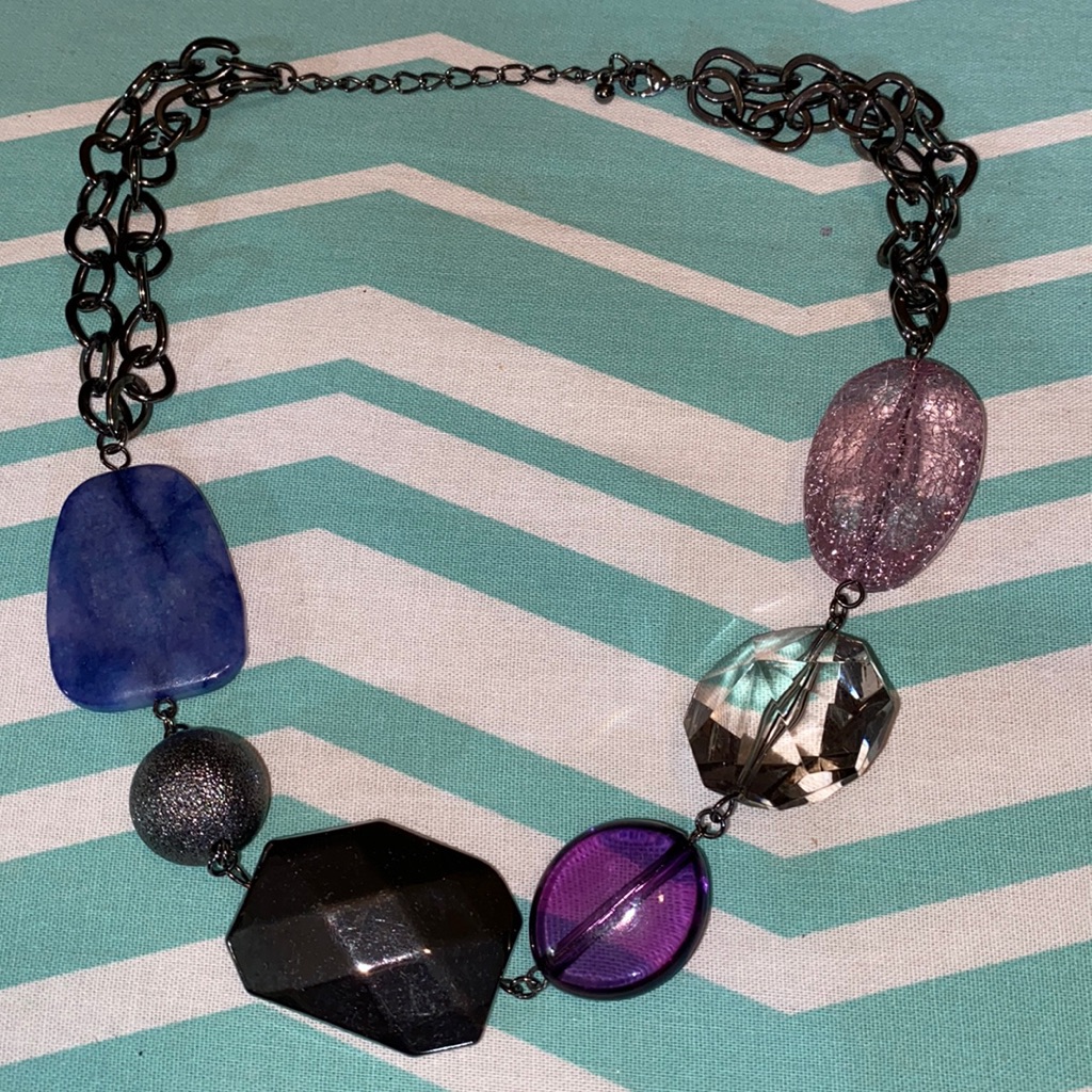 Designer Purples And Blue Big Bead Necklace